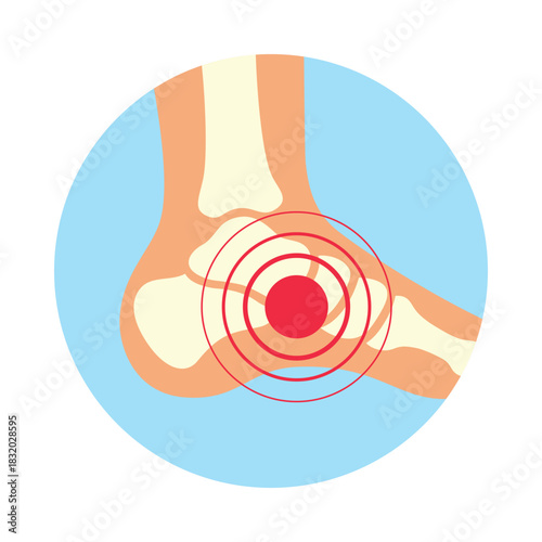 Icon representing ankle pain with focus on joint area and highlighting discomfort through visuals