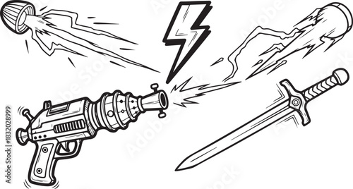 Shockwave Duel: Ray Gun vs. Legendary Sword