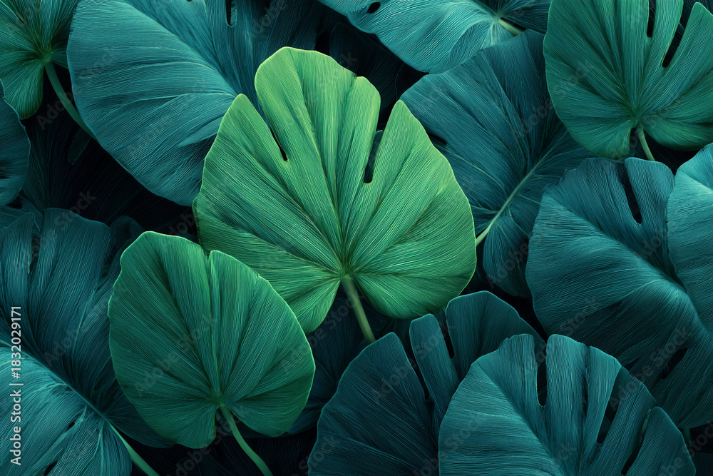 custom made wallpaper toronto digitallush green and teal monstera leaves with intricate vein details