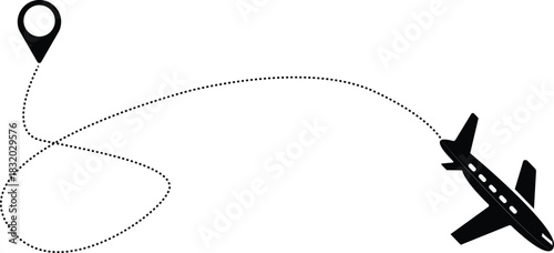 Flight Path Illustration Showing a Plane Flying With a Location Marker Symbolizing Travel and Exploration