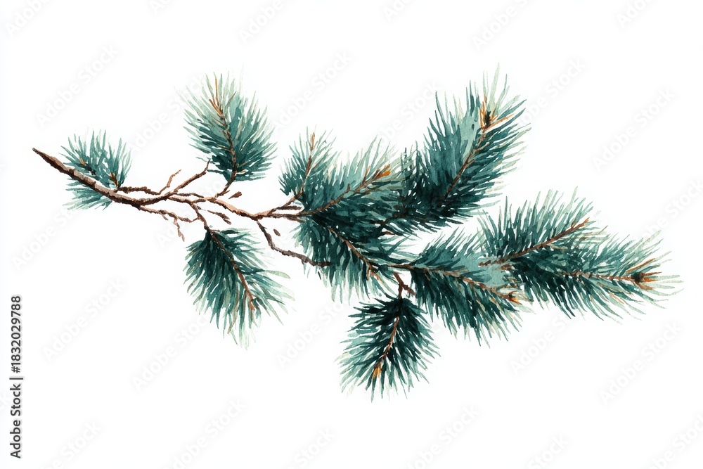Obraz premium Watercolor illustration of a pine tree branch, clip art