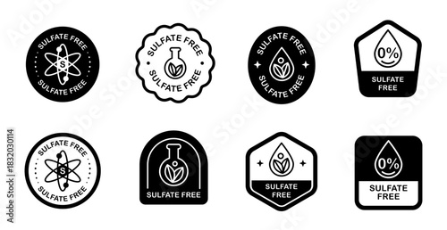 Set of sulfate-free icons featuring chemical symbols and leaf designs