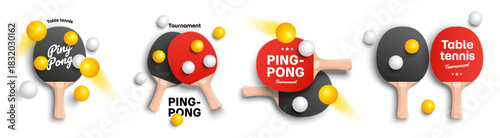 Table tennis ping-pong tournament paddles and balls design