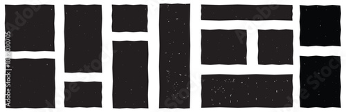 Vector wavy rectangles with grain texture, irregular black text boxes. Crayon drawn squares and rectangles,doodle hand drawn frames with irregular uneven shapes,