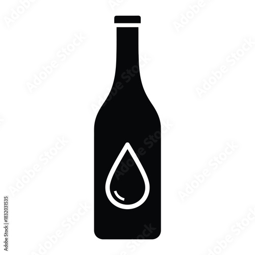 Solid olive oil bottle silhouette icon for organic food label and cooking app design