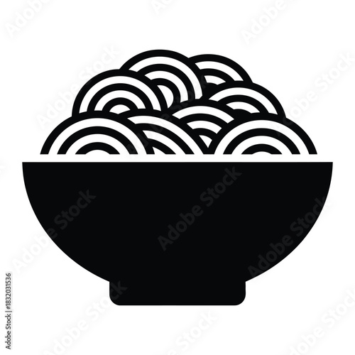 Solid noodles bowl silhouette icon for Asian food service and menu signage