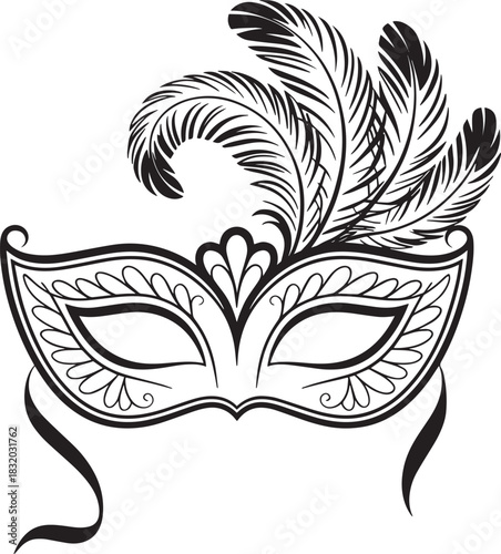 Ornate Venetian Carnival Mask with Feathers for Masquerade Ball Celebration Costume