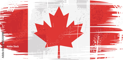 Canada flag brushstroke, red maple leaf, artistic national symbol, textured vector, patriotic design, Canadian pride, abstract background graphic