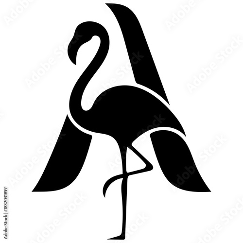 Elegant flamingo graphic with bold geometric design, perfect for branding or logo creation, conveys sophistication and tropical flair, modern symbol with classic appeal