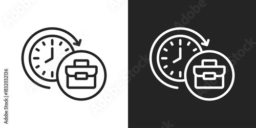 Working Hours Icon In Black And White Line Style
