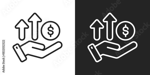 Revenue Icon In Black And White Line Style