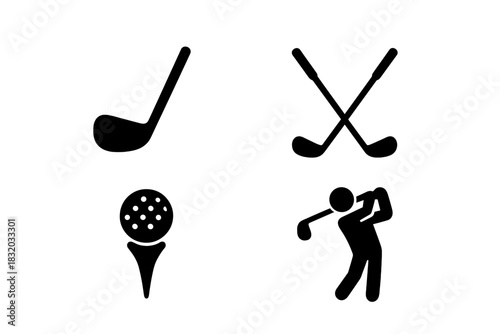 Golf clubs and tee icons representing the game of golf in a simple, illustrative style