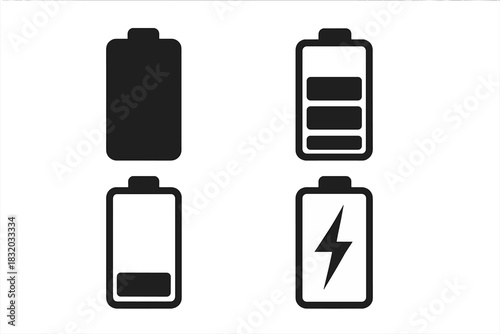 Battery icons showing different charge levels and status symbols in a simple and clear layout for easy understanding