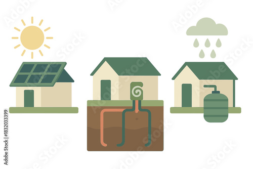 Sustainable homes utilizing solar energy, rainwater harvesting, and efficient irrigation systems for eco-friendly living