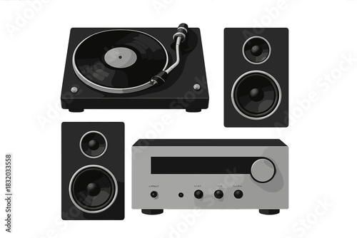 Modern audio setup featuring a turntable and speakers for a nostalgic music experience at home