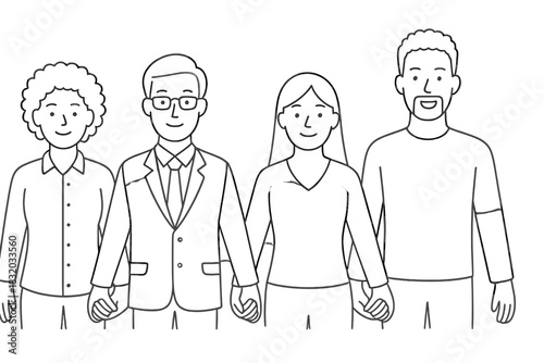 Group of diverse friends holding hands in a joyful moment at a casual outdoor gathering in the park