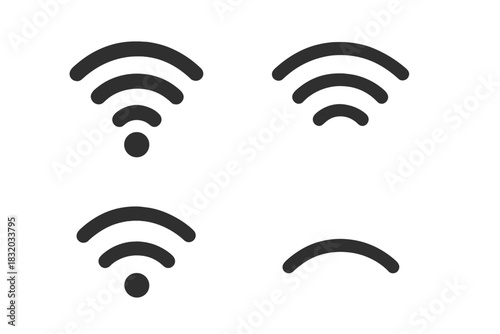 Symbol set representing various Wi-Fi signal strength and connection statuses
