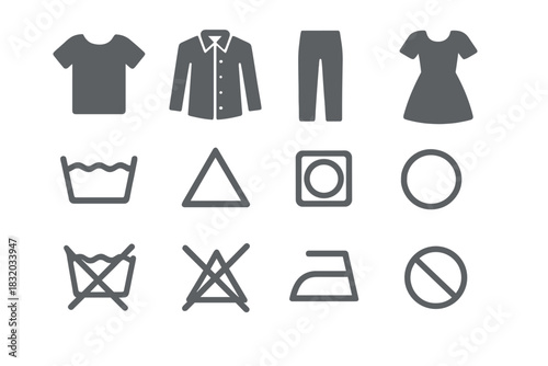 Symbols for laundry care and clothing instructions for proper textile maintenance