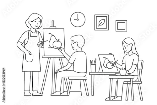 Students learn to paint with guidance in a creative art class during the afternoon