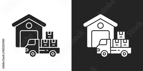 Distribution Center Icon In Black And White Glyph Style