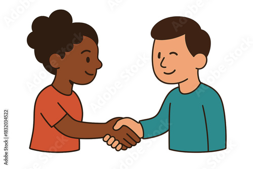 Two people shaking hands in a friendly meeting, conveying agreement and cooperation in a positive setting
