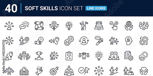 soft skills, icons, communication, teamwork, leadership, problem solving, critical thinking, creativity, adaptability, emotional intelligence, empathy, time management, collaboration, negotiation, con