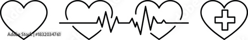 Heart electrocardiogram and medical cross icons vector