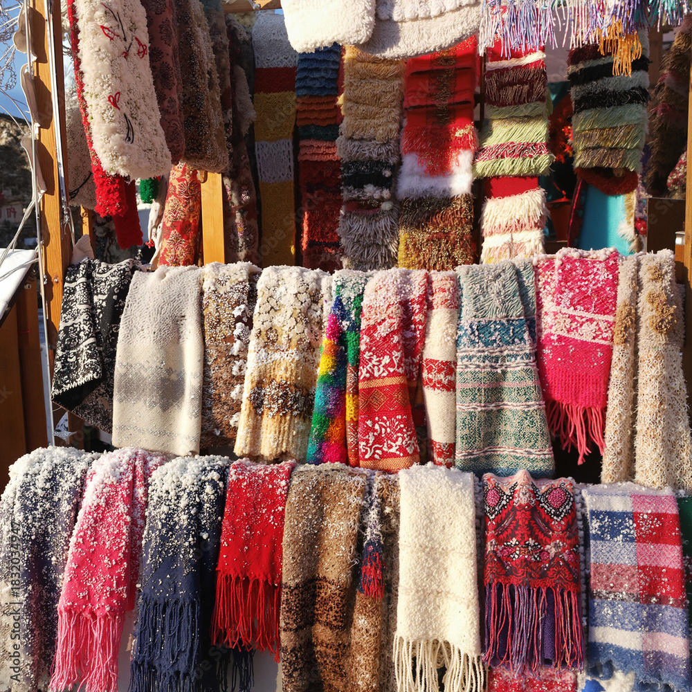 custom made wallpaper toronto digitalColorful scarves displayed in market during sunny winter day