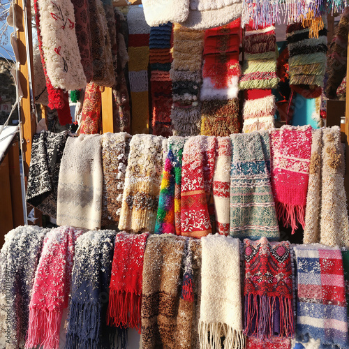 Wallpaper Mural Colorful scarves displayed in market during sunny winter day   Torontodigital.ca