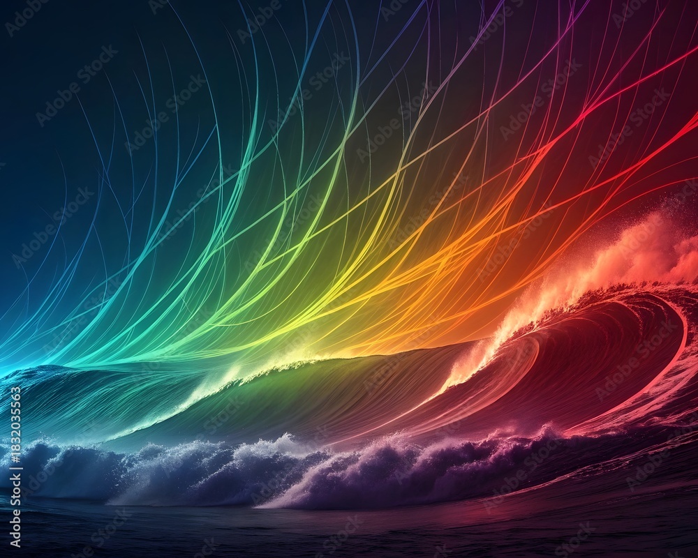 Obraz premium Abstract colorful rainbow background with waves and curves