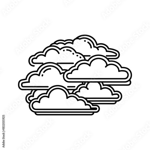 Stylized Clouds Icon Group Line Art