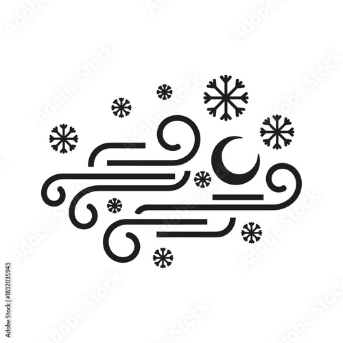 Winter Wind with Snowflakes and Crescent Moon Icon