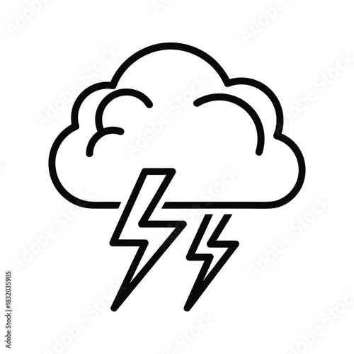 Outline Thunderstorm Cloud with Lightning Bolts Icon
