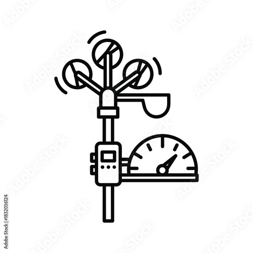 Weather Station Instrument Icon: Anemometer & Rain Gauge with Display