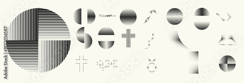 Geometric linear dots and lines set - modern deform semi circles and segmented circles for branding and layout design . Toolkit collection , for modular design projects. Vector
