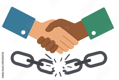 Hands coming together to symbolize unity and breaking free from chains of division and conflict in a collaborative environment