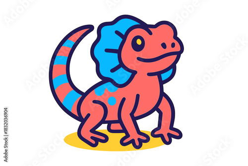 Colorful cartoon lizard with a frill, showcasing bright patterns in a playful and cheerful design