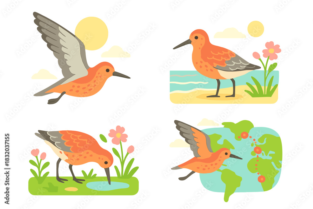 Fototapeta premium Colorful birds in various settings showcasing their beauty and natural behaviors throughout different landscapes and times of day