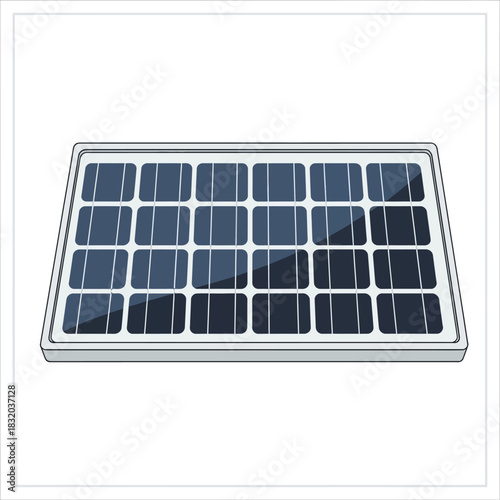 Rectangular solar panel with multiple dark blue photovoltaic cells in a white frame, clean and modern.