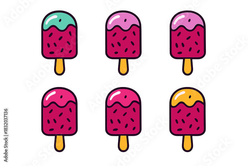 Colorful ice cream popsicles in various flavors ready to be enjoyed on a sunny day
