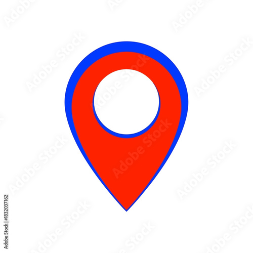 Simple red map pin location marker with a bold blue outline and a white center.