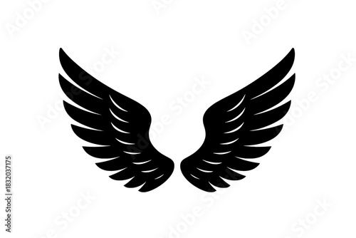 Abstract black wings design symbolizing freedom and creativity in a minimalistic style