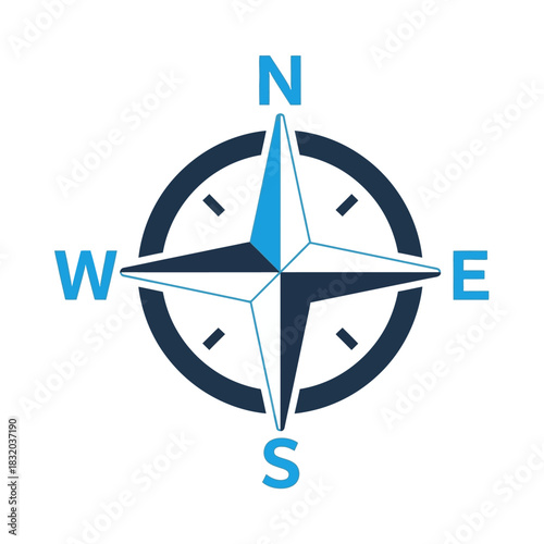 Stylized blue and white compass rose icon, a navigation symbol with cardinal directions N, E, S, W.