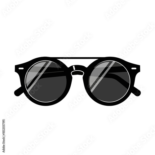 Stylish Black Round Sunglasses with Thick Frames and Reflective Lenses.
