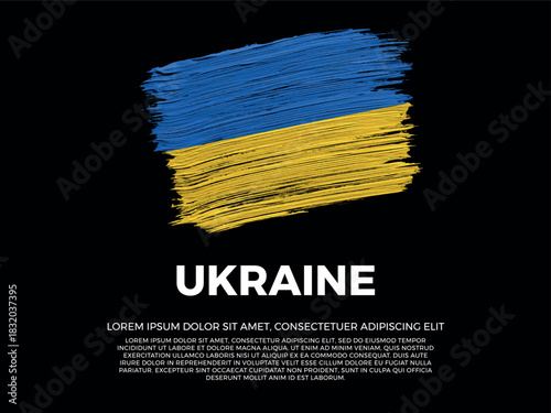 Flag of Ukraine. Ukrainian and East European Culture. Vibrant, textured brushstroke effect style. Black background with copy space. Dramatic composition in negative space.