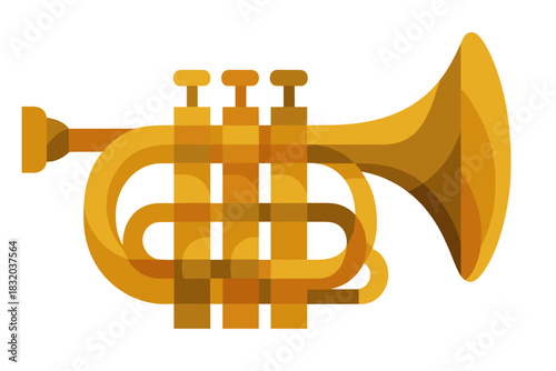 Bright and vibrant illustration of a trumpet showcasing smooth curves and an elegant design in a modern style