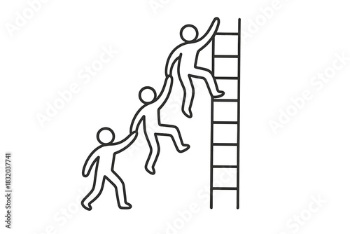 Individuals helping each other climb a ladder towards success in a teamwork scenario