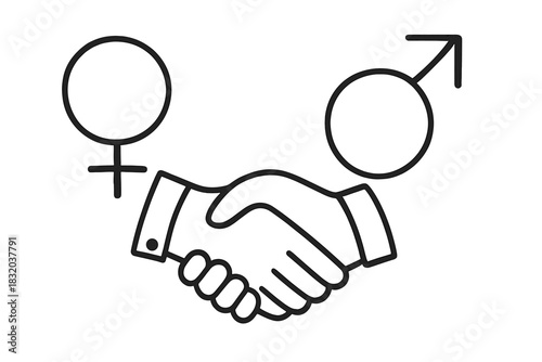Handshake between male and female symbols representing equality and collaboration in modern society