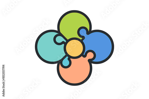 Colorful abstract design featuring interconnected shapes representing harmony and creativity