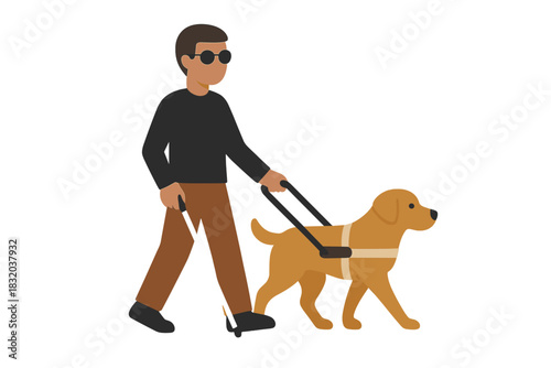 Man with a guide dog walking confidently on a sunny day